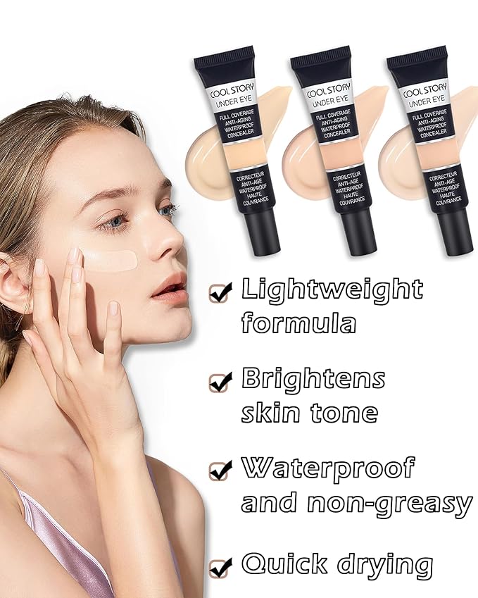 2 PCS Under Eye Concealer Full Coverage, Waterproof Color Correcting Concealer All Day Coverage Dark Circles, Puffiness, Redness, Lightweight Cream Foundation Brightener, Natural Matte Finish, light W-GlimoraGlow
