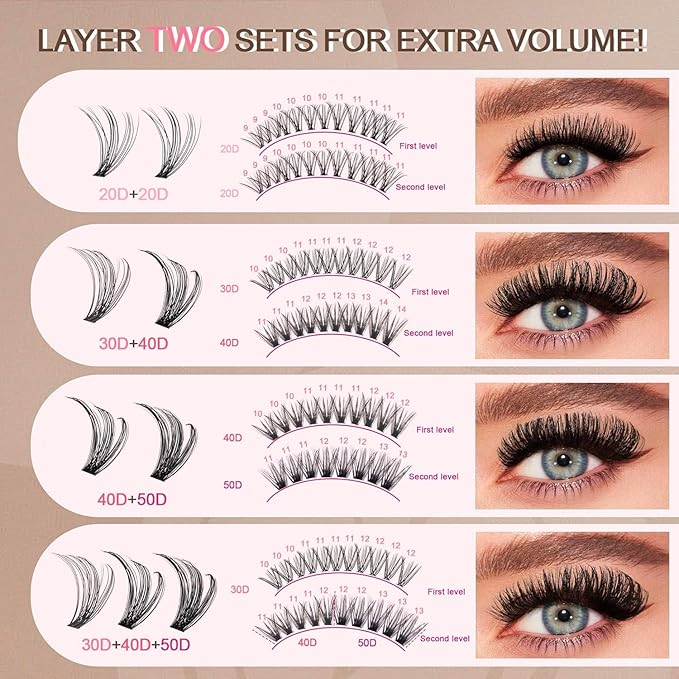 Lash Clusters - Lash Clusters Kit Lash Extension Kit with Lash Bond and Seal Cluster Eyelash Extensions Eyelash Clusters 20D30D40D50D-0.07D Lashes Clusters Eyelash Extension Kit DIY at Home Eyelashes-GlimoraGlow