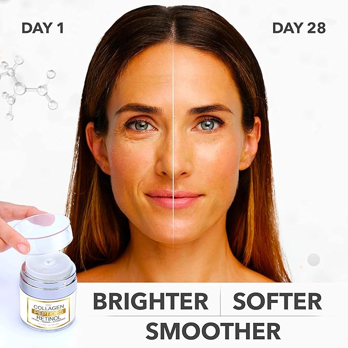 Retinol Cream for Face with Collagen, Peptides - Anti Aging Wrinkle Cream for Women and Men - Day-Night Facial Moisturizer with Hyaluronic Acid - Tightening and Skin Firming - Neck & Décolleté-GlimoraGlow