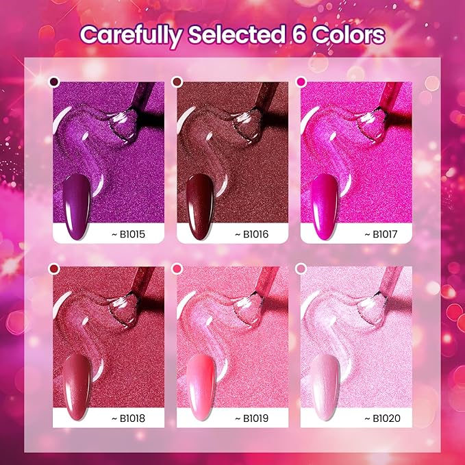 JODSONE 10ml Gel Nail Polish Set Red Glitter 6Colors Glitter Rose Red Gel Polish Lacquer Glossy Art for Nail and Salon Need U V Lamp-GlimoraGlow