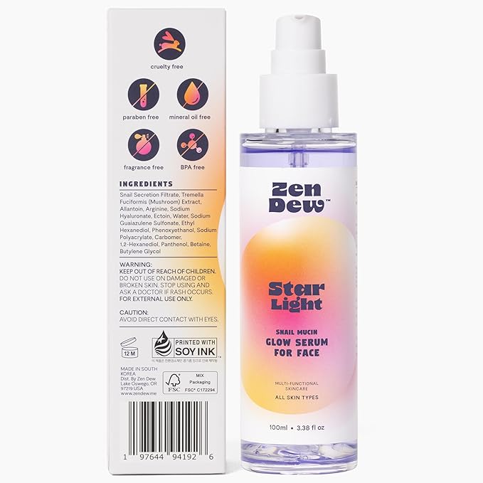 Star Light Snail Mucin Face Serum with Blue Light Skin Protection, 3.38 Oz – Silky Smooth Korean Glow Serum that Restores Moisture and Leaves Skin Brighter, Plumper, Soothed and Smooth-GlimoraGlow