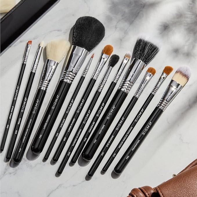 Sigma Beauty Essential Makeup Brushes Set – Professional Grade Makeup Brush Set with Premium Fibers and Sleek, Durable Handles for Face & Eyes, Includes 12 CK001 Black Makeup Brushes-GlimoraGlow