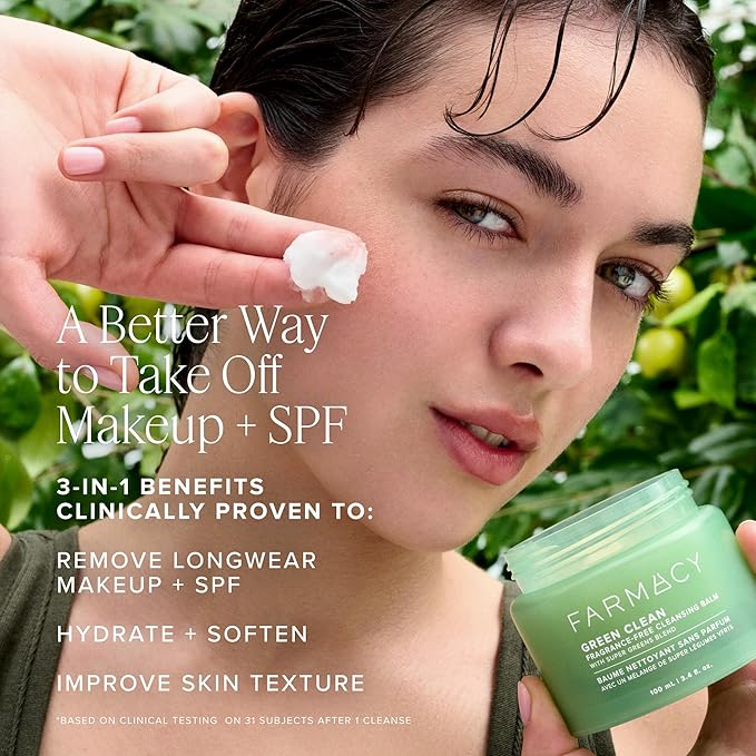 Farmacy Makeup Remover Cleansing Balm - Green Clean Waterproof Makeup Remover + Oil Based Cleanser - Newly Formulated Double Cleanser with Plant Based Waxes + Upcycled Moringa (200ml)