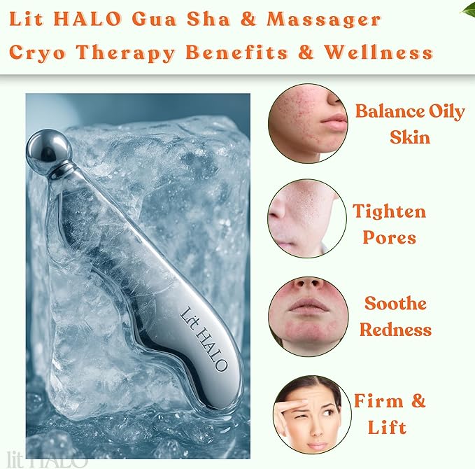 4-in-1 Gua Sha Massager: Stainless Steel Cryo Gua Sha Facial Tools for Face, Neck, Body – Lymphatic Drainage Massager, Facial Roller, Reduce Puffiness, Improve Circulation Beauty Tools-GlimoraGlow