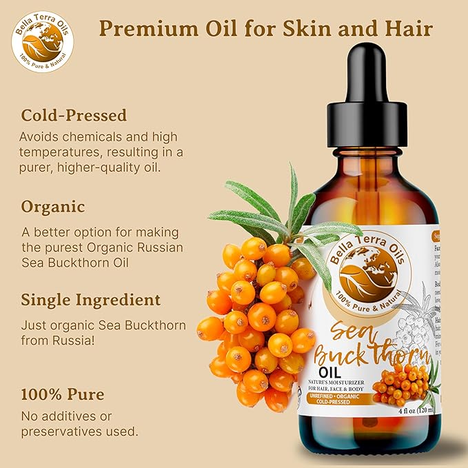 Bella Terra Oils - Organic Sea Buckthorn Oil 8oz - Cold-Pressed Treasure, Bursting with Omega-3 & Omega-6, A Radiant Glow in Every Bottle-GlimoraGlow