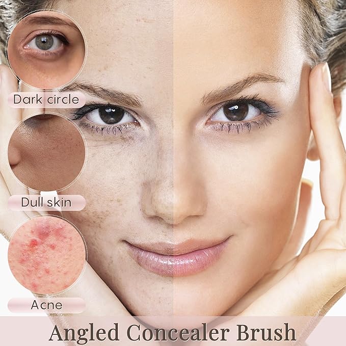 GLO&RAY Angled Concealer Brush with Cap – Flat Top Synthetic Makeup Brush for Under Eye, Spot Coverage, Travel Size Concealer Blending Tool for Liquid & Cream Application (Pink)-GlimoraGlow