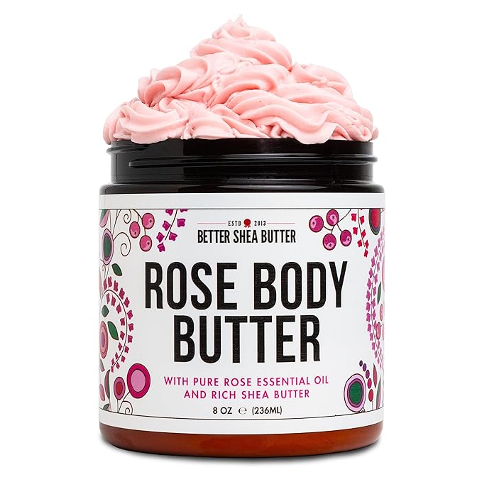 Rose Body Butter for Dry Skin with Whipped Shea Butter and Pure Essential Oil | Ultra Hydrating Rose Lotion for Women | All Natural Moisturizer with No Synthetic Fragrances-GlimoraGlow