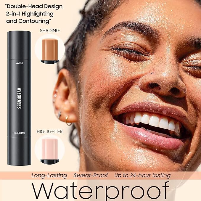 2023 Upgrade Contour Stick, 2 Colors Double-end Contour Highlighter Stick Contour Stick Face Highlighter Contour Makeup Contouring Sticks Cream Concealer (Ivory, Dark Brown)-GlimoraGlow