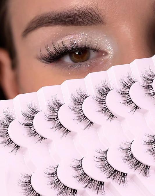 Cat Eye Lashes Natural Fake Lashes Demi Wispies Eyelashes Natural Look Lashes Wispy False Eyelashes Fox Eye Strip Lashes 7 Pairs-GlimoraGlow
