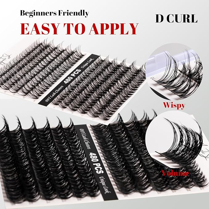 Lash Clusters 480 Clusters 60D 80D Thick Eyelash Extension 30D 40D Individual Eyelashes D Curl 11-20mm False Eyelash Multi-Style DIY Lash Extensions for Beginners(30D-80D-D, 11-20MIX)-GlimoraGlow