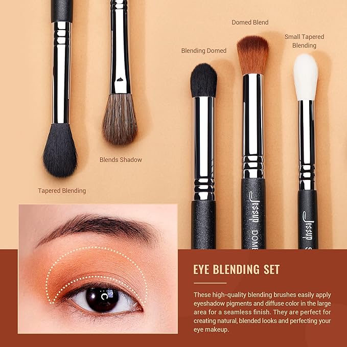 Jessup Eye Makeup Brushes Set Professional Blending Brush for Makeup Eyeshadow 13pcs Premium Synthetic Blender Brush Makeup Black T338-GlimoraGlow