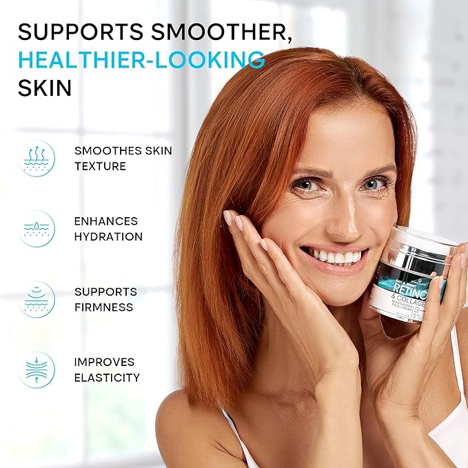 Face Moisturizer Retinol Cream, Anti Aging Neck Firming Cream, Collagen Day & Night Face Cream with Hyaluronic Acid for Women & Men, 1.85 Fl Oz-GlimoraGlow