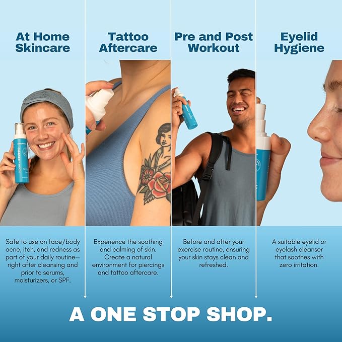 Hypochlorous Acid Spray – HOCl Face & Body Mist for Acne, Eczema & Irritation – Multi-Purpose Skin Repair – Eyelid Cleanser, Post-Workout/Procedure, Scalp & Sensitive Skin (2 oz+6.8 oz)-GlimoraGlow