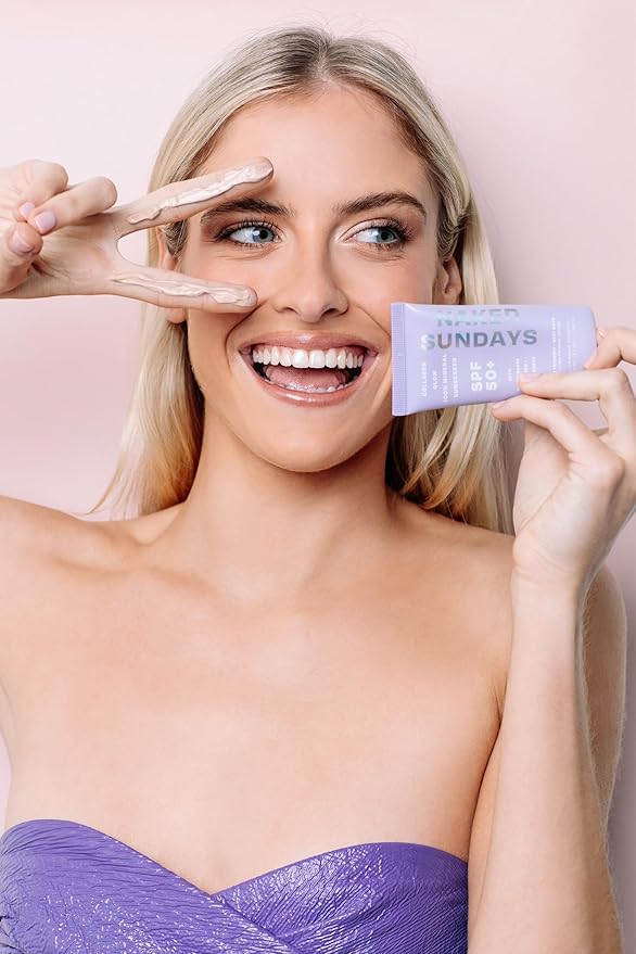 Naked Sundays SPF 50 Daily Facial Moisturizer, All-in-one Mineral Sunscreen, Face Lotion, Makeup Primer with Broad Spectrum UVA/UVB + Zinc Oxide, 50ml-GlimoraGlow