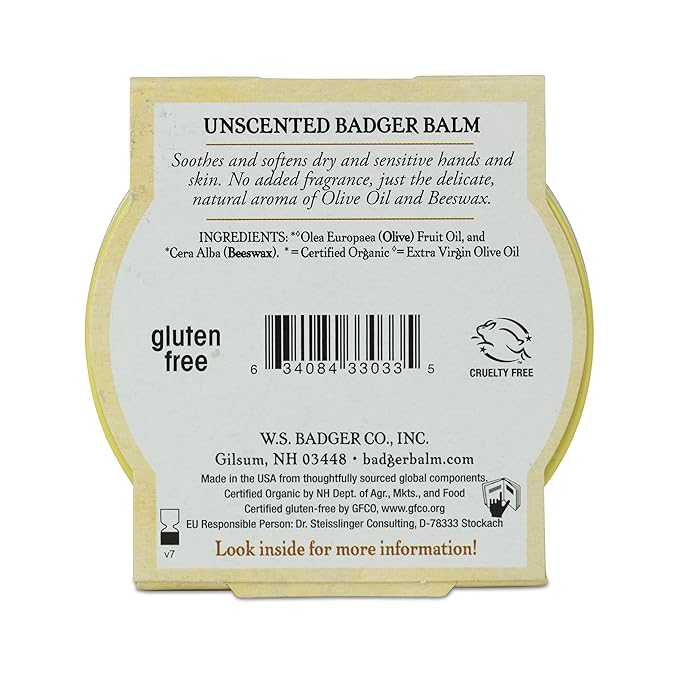 Badger - Unscented Dry Skin Balm, Sensitive Skin Balm, Moisturizing Balm for Dry Cracked Skin, Unscented Balm, Skin Moisturizer Balm, 2 oz (3 Pack)-GlimoraGlow