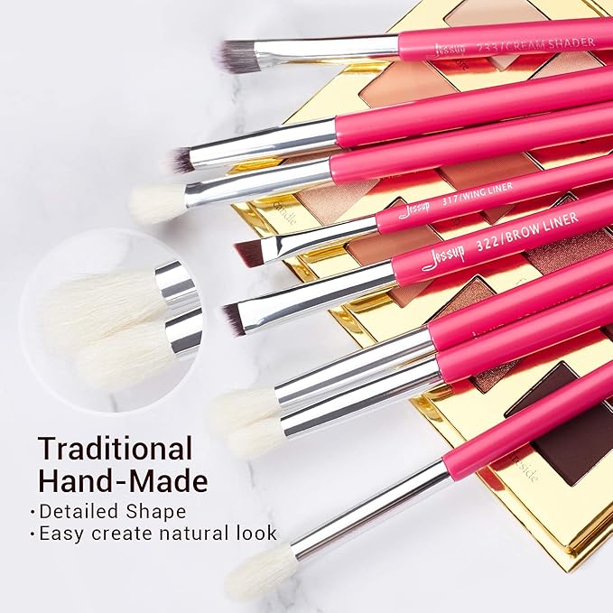 Jessup Brand 25pcs Professional Makeup Brush Set Beauty Cosmetic Foundation Powder Blusher Eye Shadow Blending Concealer Highlight Natural-Synthetic Hair Brushes Set (Rose Carmine/Silver)-GlimoraGlow