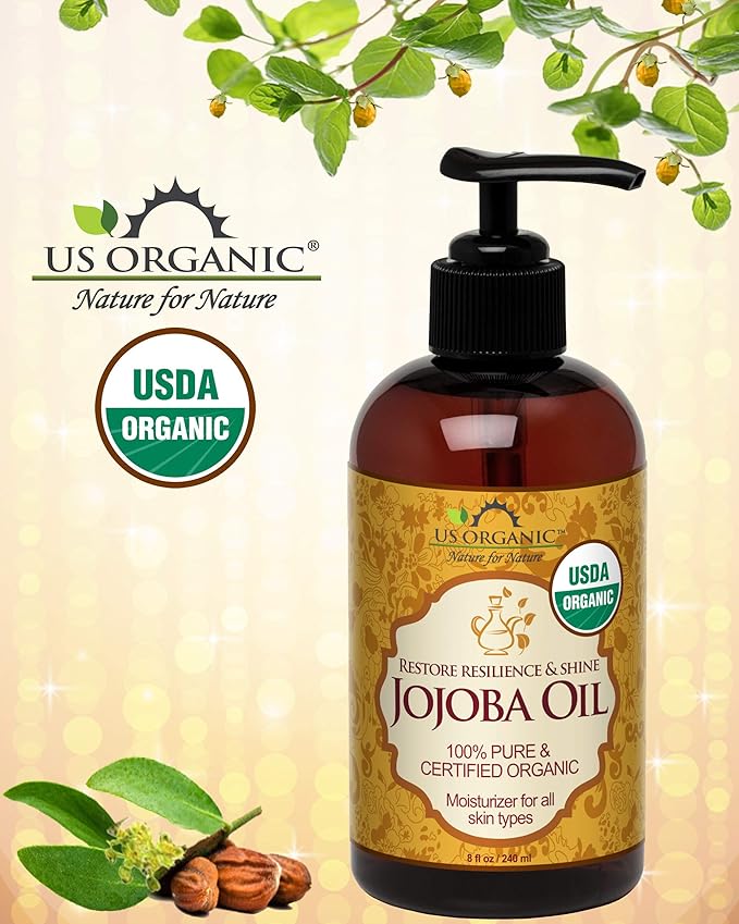US Organic Jojoba Oil, USDA Certified Organic,100% Pure & Natural, Cold Pressed Virgin, Unrefined, Haxane Free, Sourced from Middle East directly (Large (8oz, 240ml))-GlimoraGlow