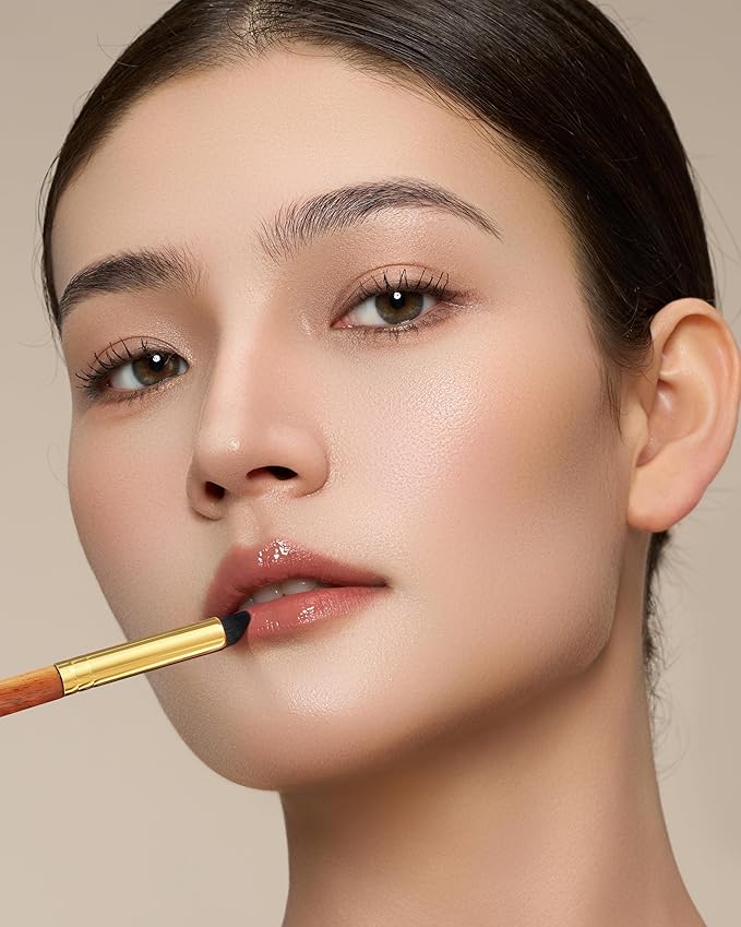 Desert Oak Series VelvetSlant Lip Artist - 45° Slanted Lip Brush for Gradient & Feathered Lips, Ultra-Soft Vegan Nylon, Bubinga Wood Handle (CM 198)-GlimoraGlow