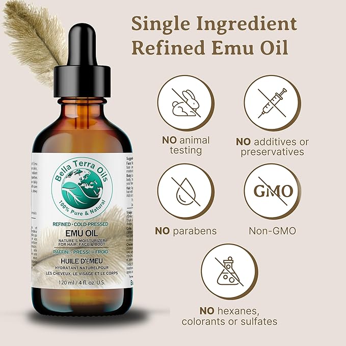 Bella Terra Oils - Emu Oil 8 oz - Australian Legacy, Famed for Omega-3, Omega-6 & Omega-9, The Natural Secret to Radiant Skin-GlimoraGlow