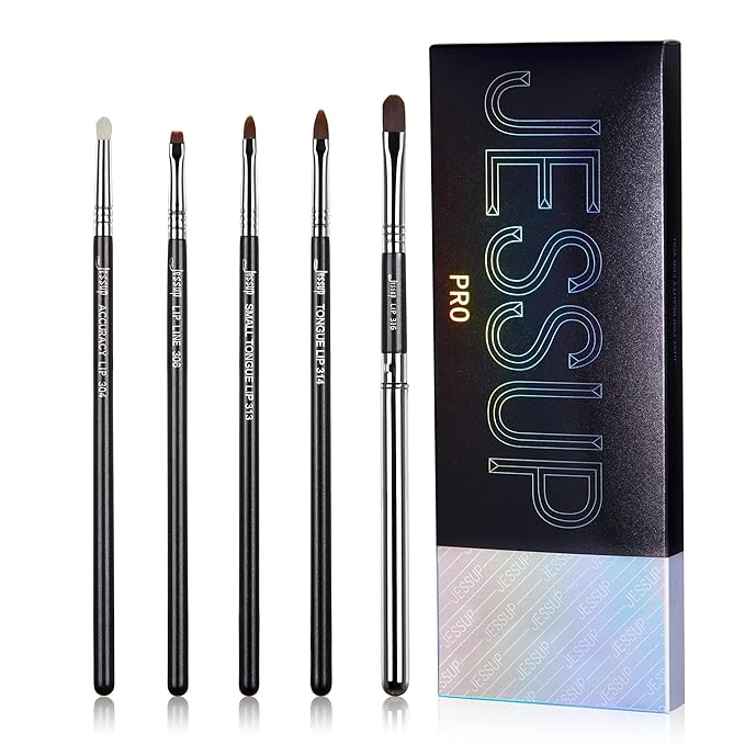 Jessup Lip Brush Set, Professional Lip Makeup Brushes for Lipstick Streak-Free Contour Define and Accentuate, Premium Synthetic Hair, 5pcs T325-GlimoraGlow