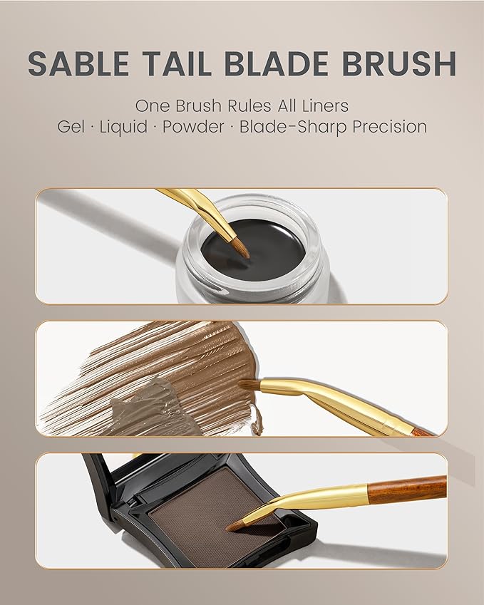 Desert Oak Series Bent Eyeliner Brush - 30° Angled Kolinsky Sable for Sharp Lines & Brows, Luxury Bubinga Handle (CM 177)-GlimoraGlow