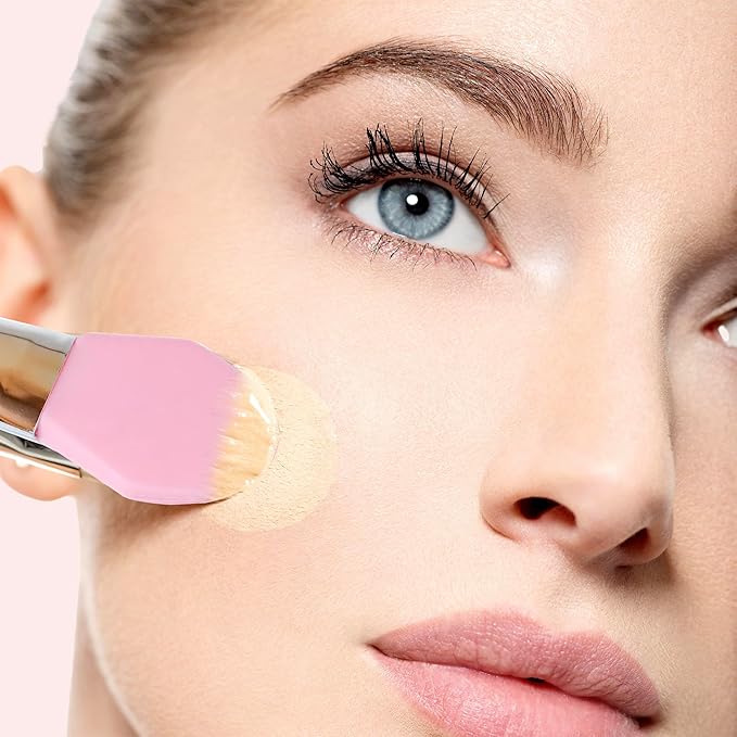 StansOut Ultimate Complexion Bundle: Liquid Foundation Brush, Makeup Brushes for Liquid, Cream, Stick Foundation - Flat, Round, Blender Brushes - 101 Contoured, 108 Straight - Long-Lasting-GlimoraGlow