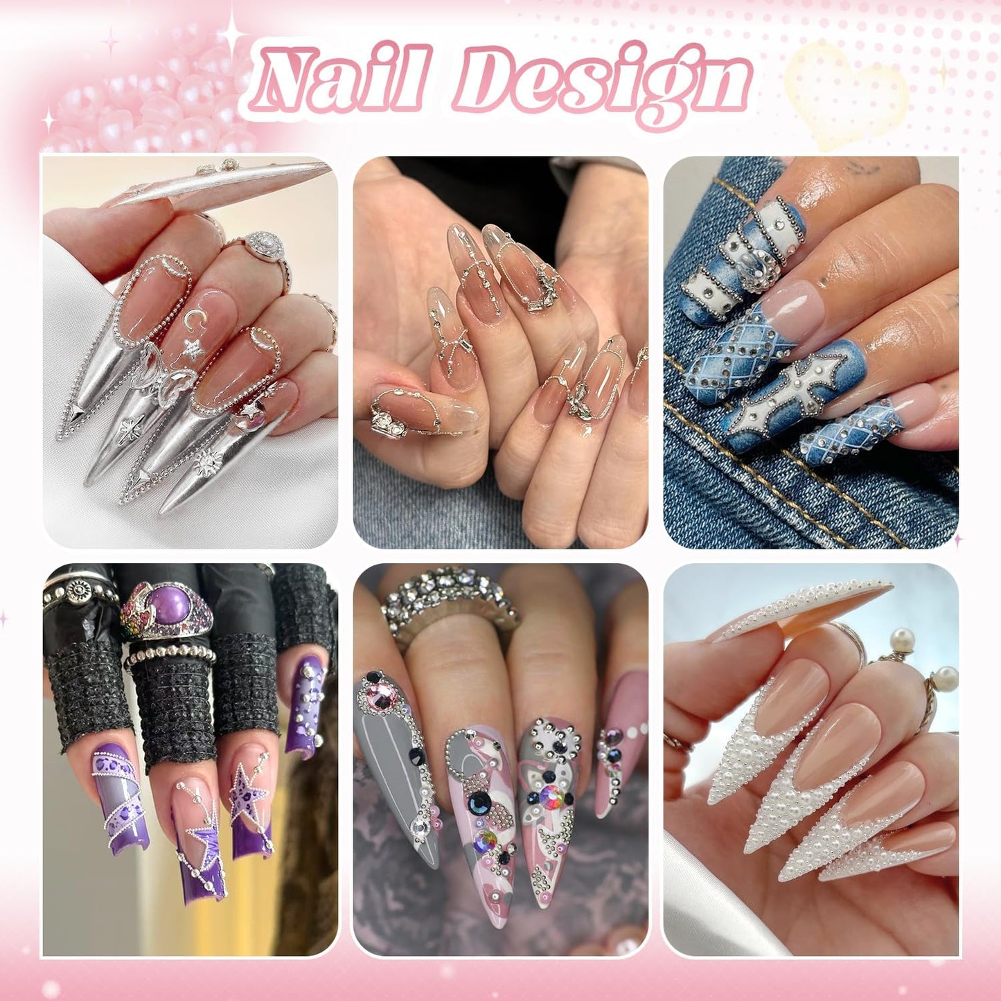 1-3MM Mini Small Nail Beads Metal Caviar Bead Silver Nail Charms and Gems Ball, Nail Chain for Nail Art Accessories Supplies Silver Rhinestones for Women Manicure-GlimoraGlow