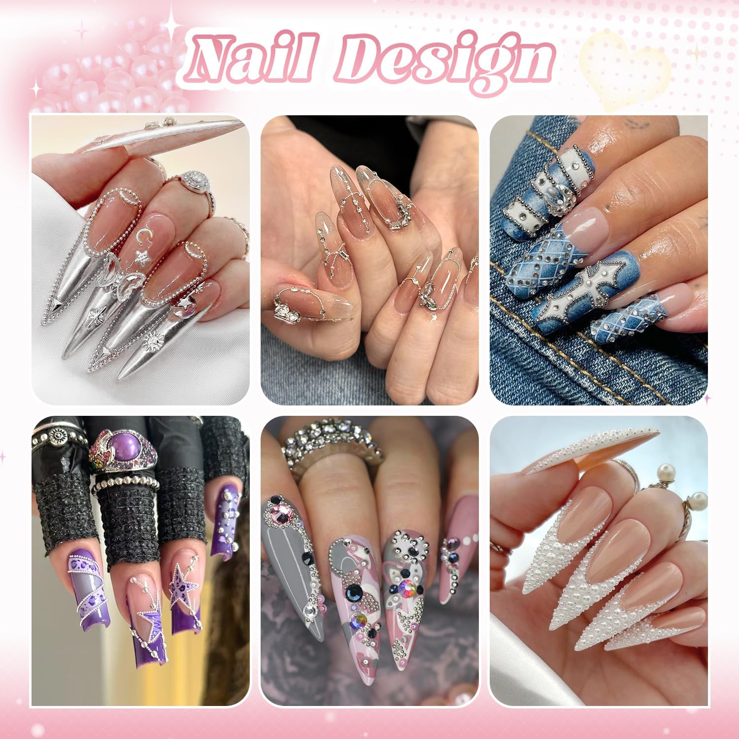 1-3MM Mini Small Nail Beads Metal Caviar Bead Silver Nail Charms and Gems Ball, Nail Chain for Nail Art Accessories Supplies Silver Rhinestones for Women Manicure-GlimoraGlow