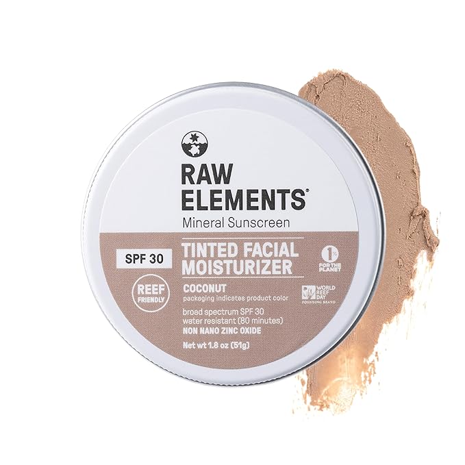 Raw Element Ultra-Moisturizing Tinted Face Cream, Non Toxic Mineral Face Sunscreen, Daily Tinted Moisturizer, Non-Nano Zinc Oxide, Reef Friendly, All Ages, SPF 30, 1.8 oz, Coconut, Pack of 1-GlimoraGlow