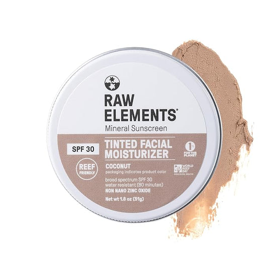 Raw Element Ultra-Moisturizing Tinted Face Cream, Non Toxic Mineral Face Sunscreen, Daily Tinted Moisturizer, Non-Nano Zinc Oxide, Reef Friendly, All Ages, SPF 30, 1.8 oz, Coconut, Pack of 1-GlimoraGlow