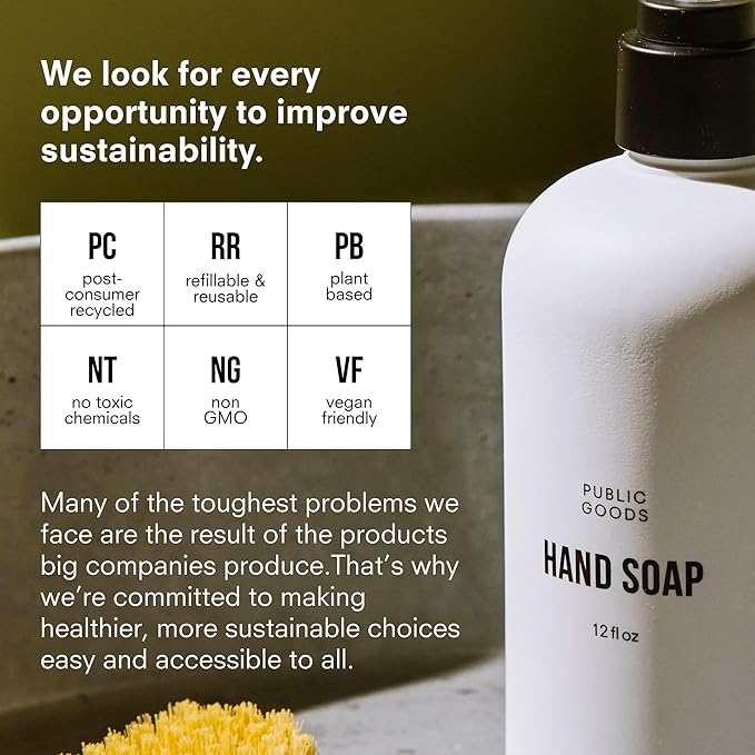 Public Goods Hand Soap | Cleansing Soap for Kitchen & Bathroom | Made with Natural Essential Oils | Paraben & Sulfate Free | Vegan Friendly | Made in Canada | 12 Fl Oz Bottle with Dispenser Pump-GlimoraGlow