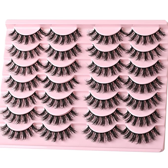 FARRED Fluffy Lashes Natural Eyelashes Short Wispy Eye Lash Strips 14 Pairs Separated Volume Eyelash Pack 16mm Dramatic Wispies Fake Strip Lashes Clusters Cat Eye Pestañas Spiky Look (F24 | 9-16mm)-GlimoraGlow