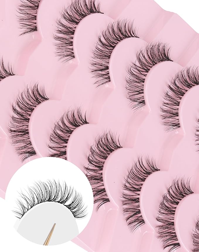 Lashes Wispy False Eyelashes Natural Mink Lashes Small Strip Lashes Wispies Eyelashes Short Eyelashes Natural Look Eye Lashes Pack 7 Pairs-GlimoraGlow