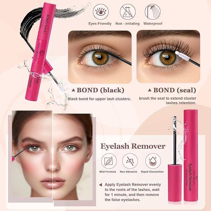 Lash Clusters - Lash Clusters Kit Lash Extension Kit with Lash Bond and Seal Cluster Eyelash Extensions Eyelash Clusters 20D30D40D50D-0.07D Lashes Clusters Eyelash Extension Kit DIY at Home Eyelashes-GlimoraGlow