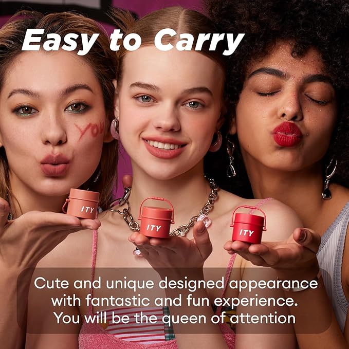 ITY Velvet Matte Finish Lip Stain-Mousse Textured Pudding Pot Lip Clay with Brush, Red Shade, Dual-Use as Lipstick and Blush, Conceals Lip Lines, Rich Pigment, 0.21 oz (6g) in Cherry Bliss-GlimoraGlow