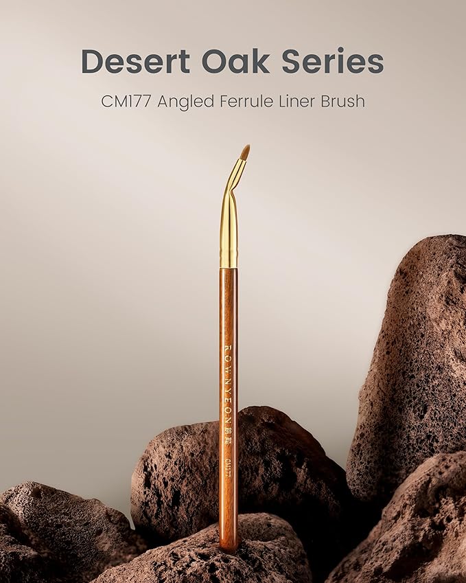 Desert Oak Series Bent Eyeliner Brush - 30° Angled Kolinsky Sable for Sharp Lines & Brows, Luxury Bubinga Handle (CM 177)-GlimoraGlow