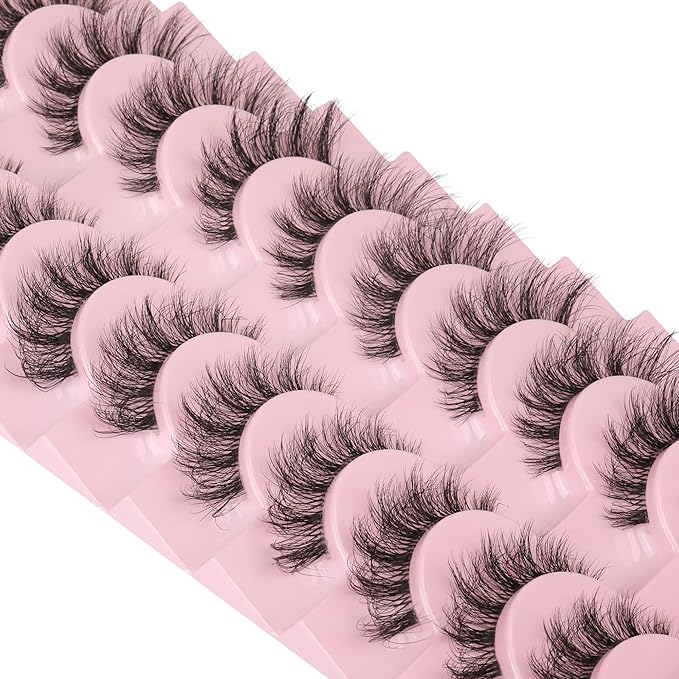 FANXITON Mink Lashes with Clear Band 15 MM 10 Pairs Cat-Eye Lashes Natural Look False Eyelashes Pack Wispy Eyelashes 3D Faux Mink Eyelashes-GlimoraGlow