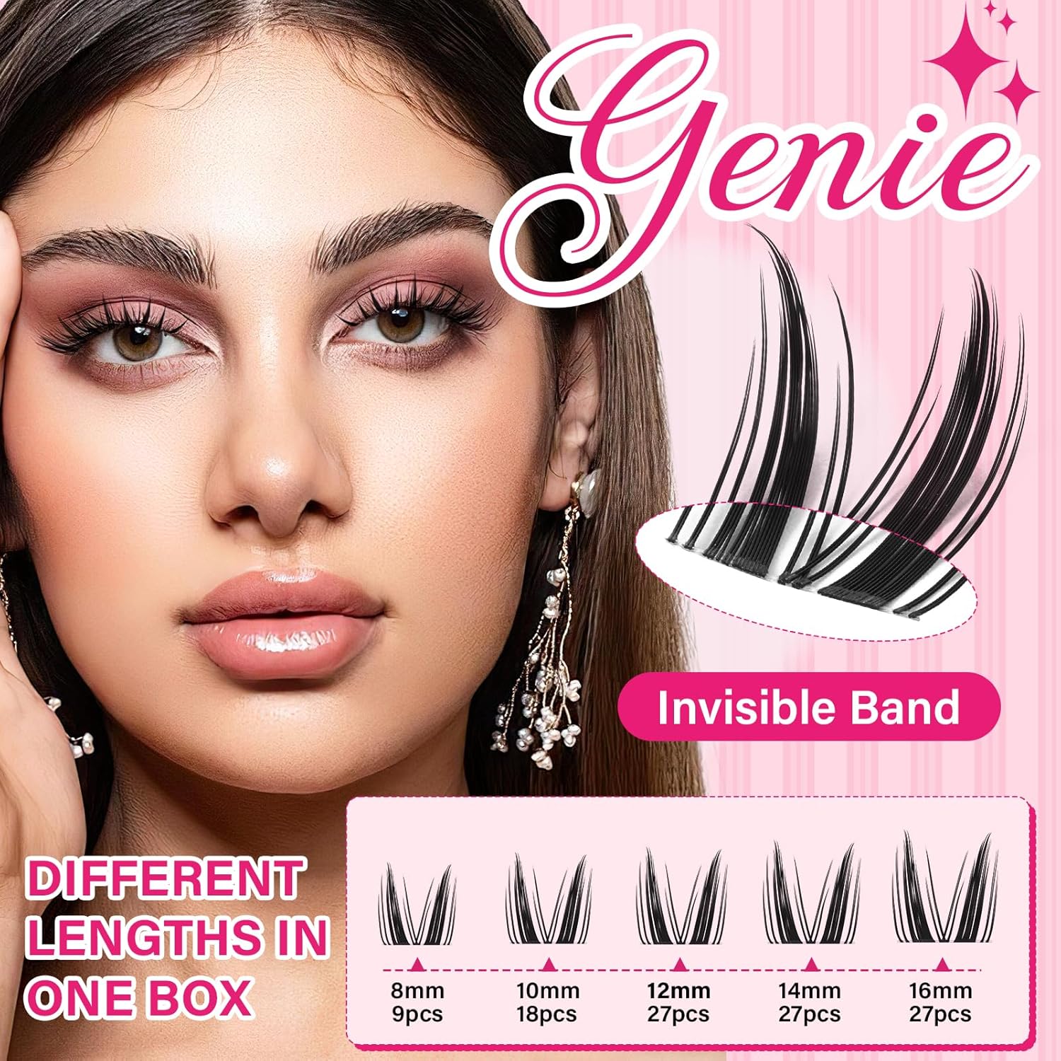 PRO LASHBEAUTY Manga Lash Clusters, Eyelash Clusters 8-16 Mixed Cluster Eyelash Extensions Mixed Lash Extension Volume Reusable Soft & Comfortable (Genie,8-16mix)-GlimoraGlow