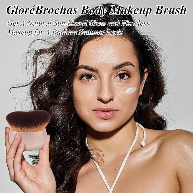 75MM Extra Large Self Tanner Kabuki Makeup Brush – Ultra Soft Dense Vegan Bristles for Body Makeup, Bronzer & Foundation–Applies Tanning Mousse, Lotion & Self Tanner–Khaki, Wet & Dry-GlimoraGlow