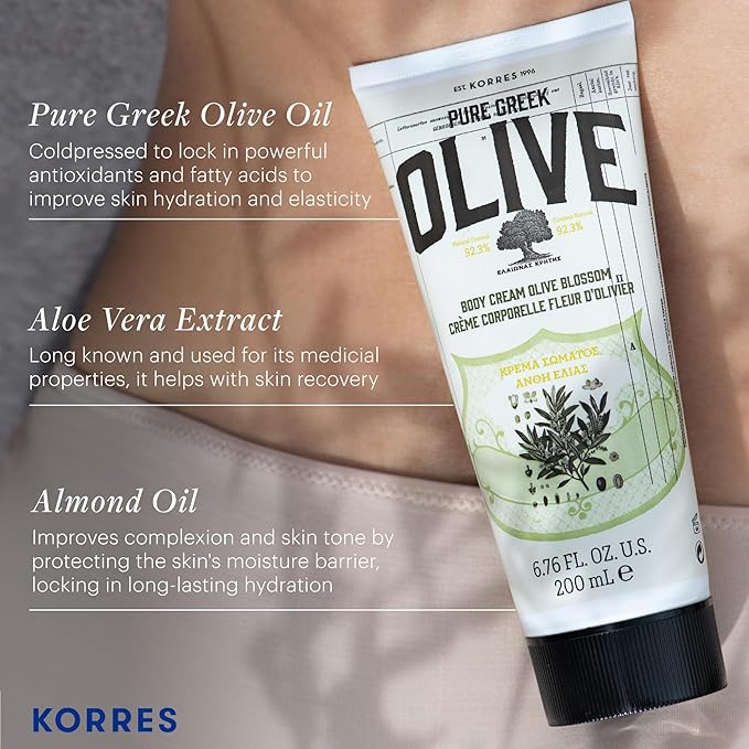 KORRES Olive Body Lotion for Dry Skin Moisturizer Cream with Vitamin E, Aloe and Pure Greek Olive Oil for Body Care, Hydrating & Nourishing for Smooth, Supple Skin,-GlimoraGlow