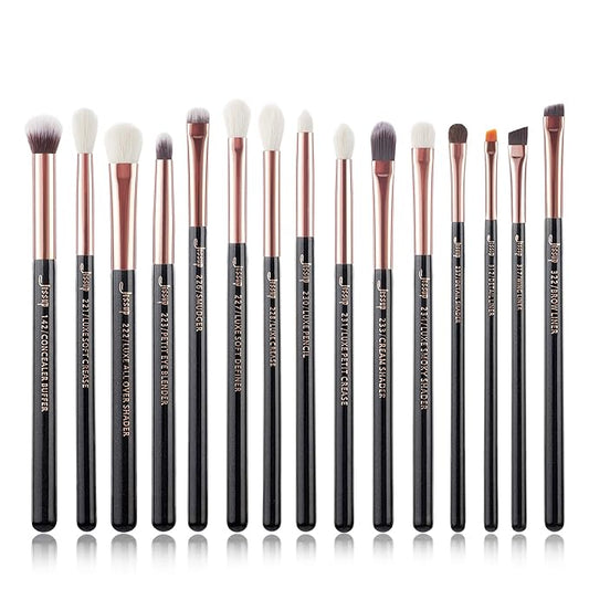 Jessup 15Pcs Professional Makeup Brushes Set Make up Brush Tools kit Eye Liner Shader Wood Handle Natural-synthetic Hair Brushes Pearl Black/Rose Gold T157-GlimoraGlow