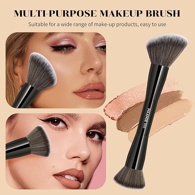 MAANGE 7pcs Makeup Brush Set Double Sided Kabuki Makeup Brushes Contour Brush for Foundation Liquid Powder Concealer Cream Cosmetics Bronzer Blending Blush Buffing Makeup Tools (Black)-GlimoraGlow