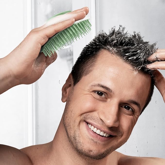 2 PC Scalp Massager Shampoo Brush, Scalp Scrubber & Exfoliator for Dandruff Removal, Wet & Dry and Detangler for Men and Women, Suitable for Short Medium Hair (Green)-GlimoraGlow