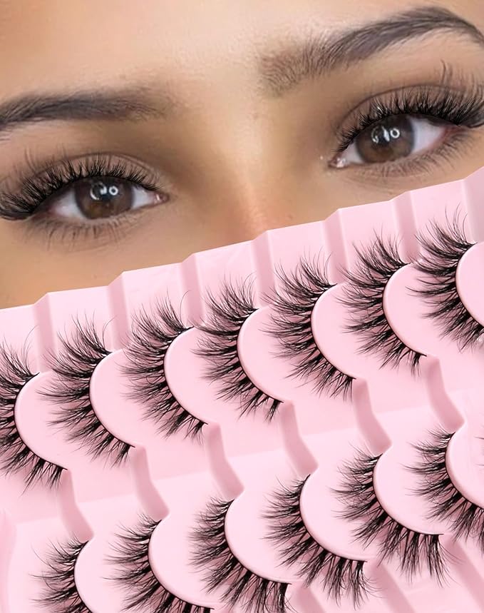 Cat Eye Lashes Natural Lashes Wispy False Eyelashes Fox Eye Lashes Natural Look False Lashes Pack 15MM 7 Pairs-GlimoraGlow