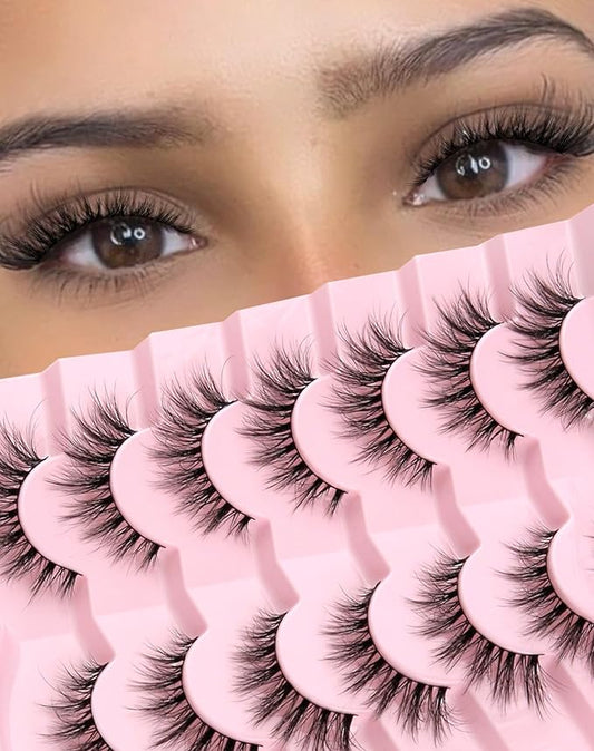 Cat Eye Lashes Natural Lashes Wispy False Eyelashes Fox Eye Lashes Natural Look False Lashes Pack 15MM 7 Pairs-GlimoraGlow