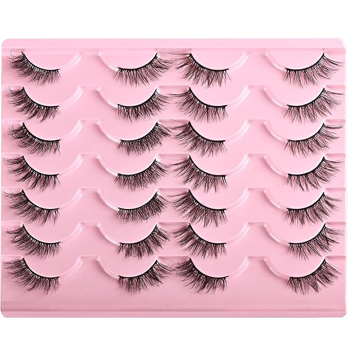 FARRED Half Lashes Natural Look Short Eyelashes Cat Eye Lash Fluffy Natural Lashes Wispy False Eyelash 14 Pairs Faux Mink Strip Eye Lashes Pack for Daily Makeup (F15 | 9-14mm)-GlimoraGlow