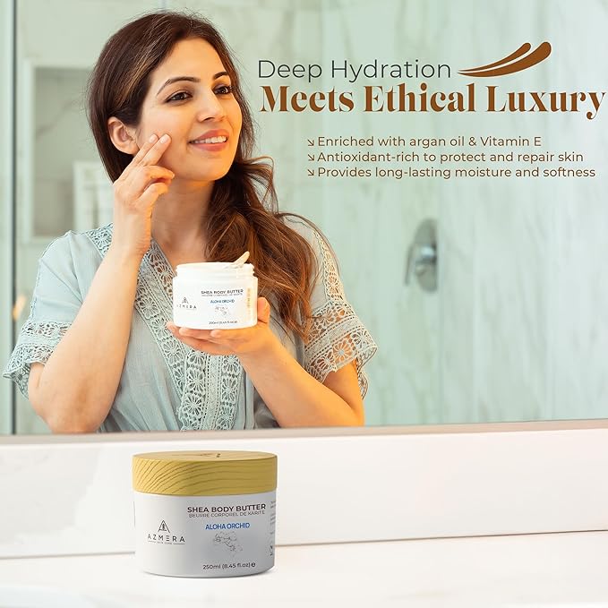 AZMERA Handcrafted Whipped Shea Body Butter – Luxurious Orchid Scented Moisturizer for Dry, Sensitive Skin with Argan Oil & Vitamin E – Vegan, Non-Greasy Skincare – 8.82 oz-GlimoraGlow