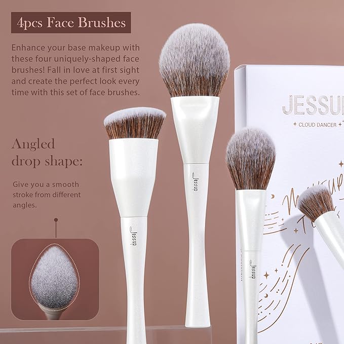 Jessup Makeup Brushes Set 14pcs Make up Brushes Premium Synthetic Foundation Concealer Blush Contour Powder Eye Shadow Blending Brush, Pearl White T343-GlimoraGlow