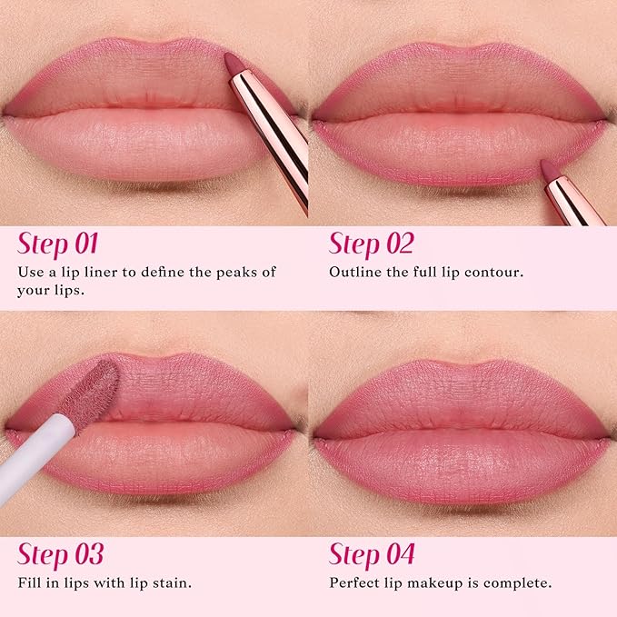 2 PCS Lip Liner and Lip Stain Combo Set, High Pigmented Long Lasting Velvet Lip Tint, Well-Defined Lipliner, Weightless Waterproof Not Animal Tested, Matte Finish Makeup-GlimoraGlow