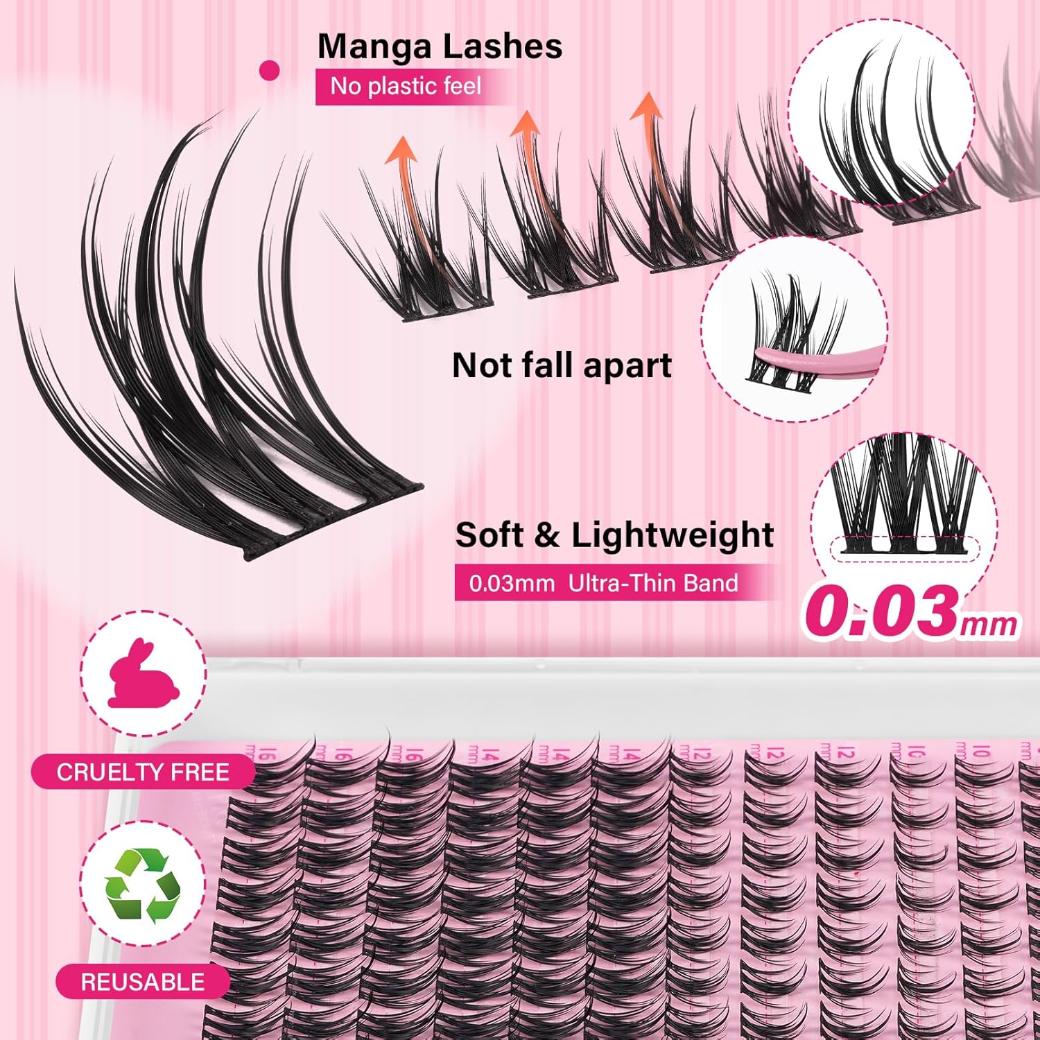 PRO LASHBEAUTY Lash Clusters, Eyelash Clusters 8-18 Mixed Cluster Eyelash Extensions Mixed Lash Extension Reusable Soft & Comfortable (Dewy,8-18mix)-GlimoraGlow